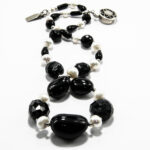 Colier vintage statement din argint cu onix negru si perle de cultura - Colier handmade unicat - HM0914X - imagine 4