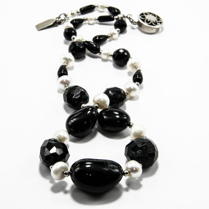 Colier vintage statement din argint cu onix negru si perle de cultura - Colier handmade unicat - HM0914X - imagine 4
