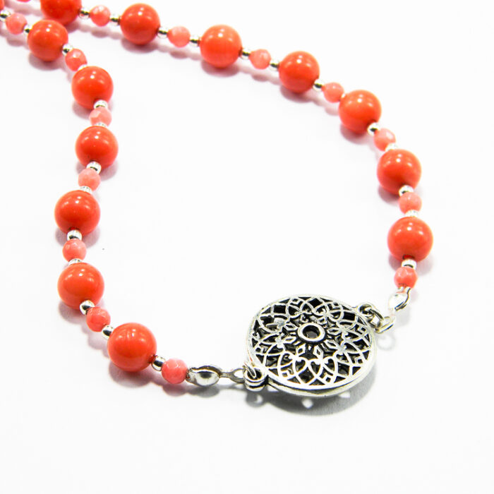 Colier Mandala din argint cu coral - Handmade - Unicat - HM0797X - imagine 5