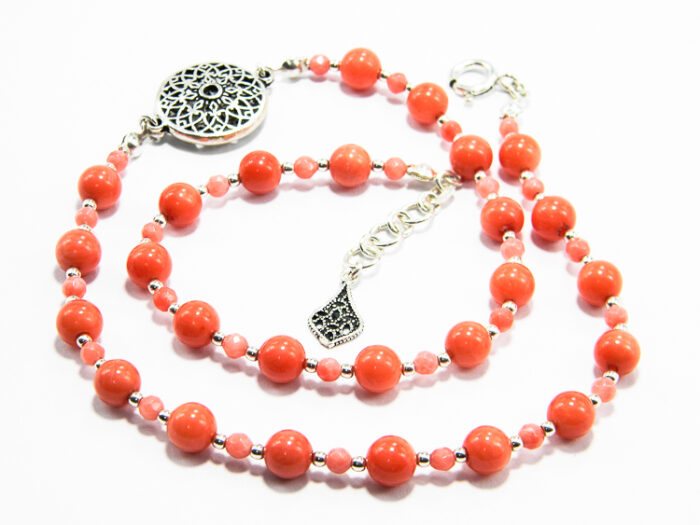 Colier Mandala din argint cu coral - Handmade - Unicat - HM0797X - imagine 2