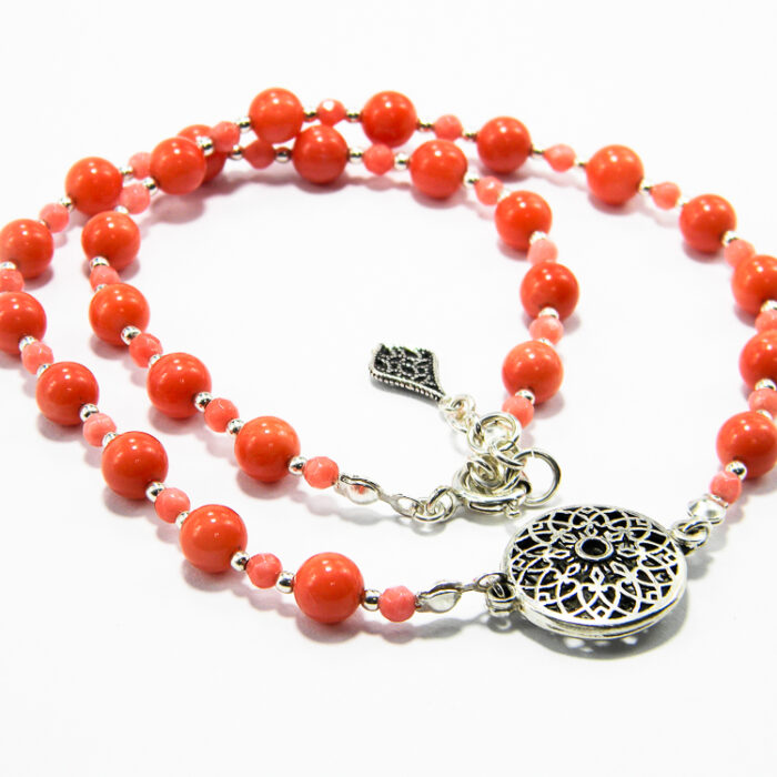 Colier Mandala din argint cu coral - Handmade - Unicat - HM0797X - imagine 7