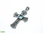 Cruciulita din argint cu marcasite si topaz albastru - model oriental - P185A1F-2 - imagine 4