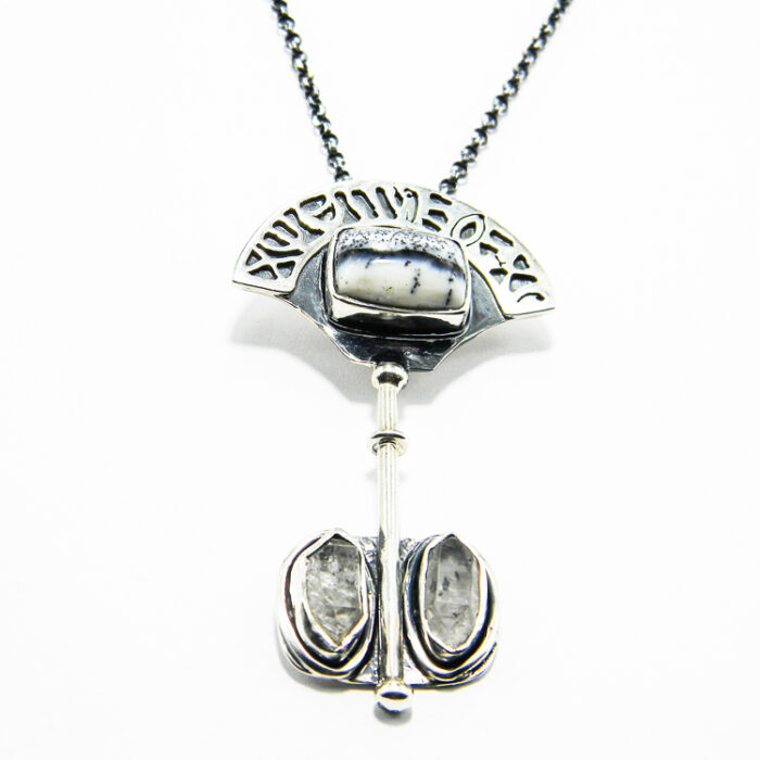 Colier vintage din argint cu agat dendritic si cristal de stanca - Unicat - HM0494AX - imagine 4