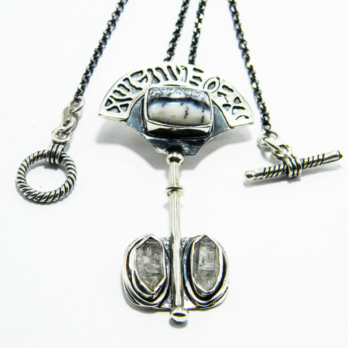 Colier vintage din argint cu agat dendritic si cristal de stanca - Unicat - HM0494AX - imagine 2