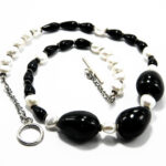 Colier unicat din argint cu obsidian onix si perle - Handmade - stil vintage - HM0572X - imagine 4