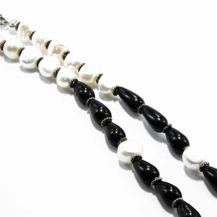 Colier unicat din argint cu obsidian onix si perle - Handmade - stil vintage - HM0572X - imagine 7