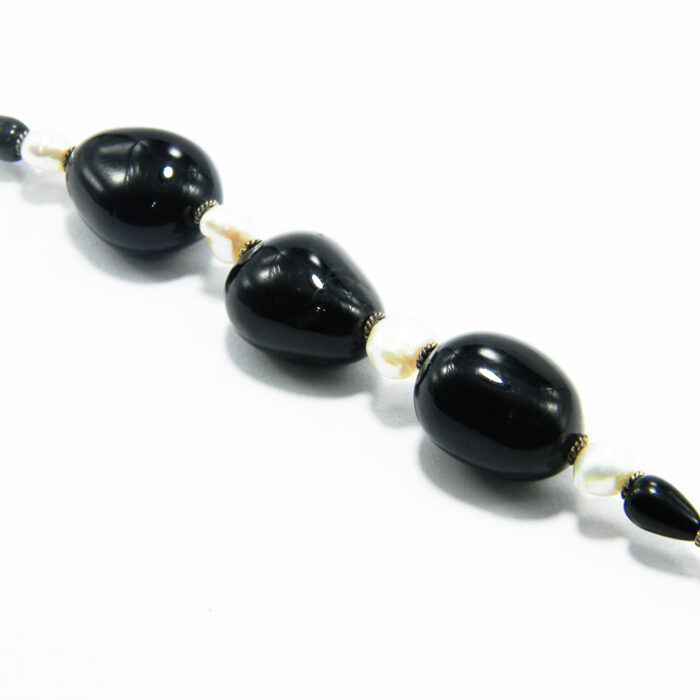 Colier unicat din argint cu obsidian onix si perle - Handmade - stil vintage - HM0572X - imagine 3