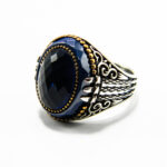 Inel barbatesc din argint cu safir de sinteza - Unicat - i140Y113G - imagine 2