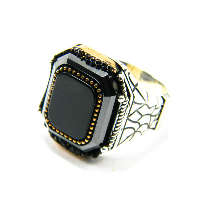 Inel barbatesc din argint cu onix - stil vintage Art Deco - Unicat - i130A104F - imagine 2