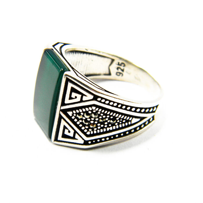 Inel barbatesc din argint cu nefrit - stil vintage - i170Y144G - imagine 2