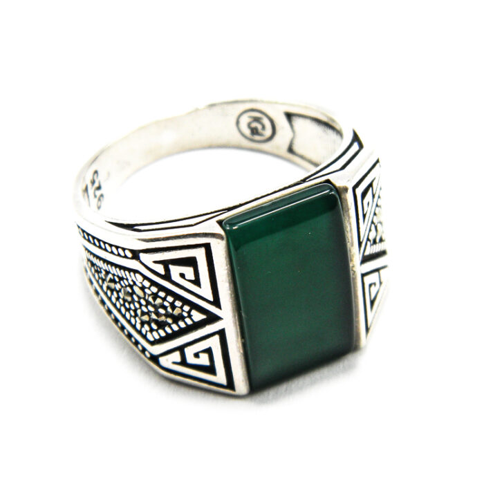 Inel barbatesc din argint cu nefrit - stil vintage - i170Y144G - imagine 3