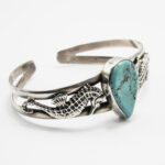 Bratara fixa din argint cu turcoaz - Caluti de mare - model vintage unicat - B170A2XZ - imagine 3