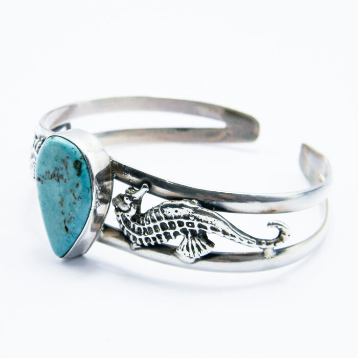 Bratara fixa din argint cu turcoaz - Caluti de mare - model vintage unicat - B170A2XZ - imagine 2