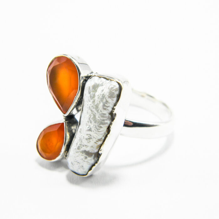 Inel din argint cu perla Baroc si carneol - Unicat - stil Art Deco - i300Y10FX - imagine 2