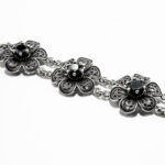 Bratara din argint cu pietre zirconia negre - motive florale - B150A13B-1