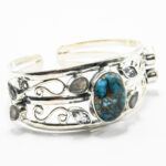 Bratara fixa din argint cu turcoaz labradorit si acvamarin - Unicat - B250Y53DX