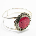 Bratara fixa din argint cu turcoaz rosu - stil vintage - Unicat - B150A61D