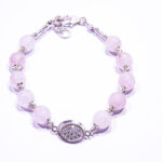 Bratara handmade unicat din argint cu cuart roz si pietre zirconiu - HM0716