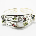 Bratara fixa din argint cu perla Baroque granat si peridot - Unicat - B240Y58DX