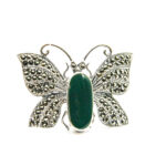 Brosa argint model Fltutre cu marcasite si nefrit - stil vintage - BR190A9G