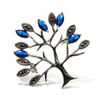 Brosa Copacul Vietii din argint cu safir si marcasite - BR234Y8E-1