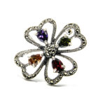 Brosa Floare din argint cu marcasite si pietre semipretioase - Brose argint vintage - BR185A3F