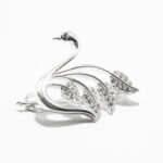 Brosa mica din argint cu pietre zirconiu - Lebada - BR170A4G