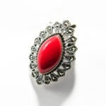 Brosa-pandantiv din argint cu marcasite si email rosu - stil vintage - BR275Y2D-2