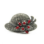 Brosa-pandantiv vintage - Mary Poppins - Argint cu marcasite si coral - Unicat - BR273Y13G