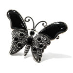 Brosa unicat din argint cu onix negru marcasite si email - Fluture - BR275Y7D