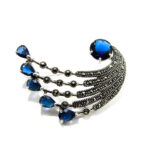 Brosa unicat din argint cu safir si marcasite - stil oriental - Hande - BR234Y9E-2