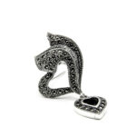 Brosa vintage unicat din argint cu marcasite si onix - Isabella - BR190A6G