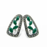 Cercei din argint cu jad verde si marcasite - stil vintage - K234Y46E