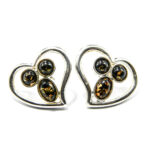 Cercei din argint cu chihlimbar verde - Inimioare - K120Y21D-2