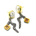 Cercei din argint cu perle Baroque si cristale galbene - stil vintage - Unicat - K210F3G