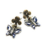 Cercei Fluturi din argint cu perle bronz si pasta acrilica - stil oriental - K145E66D