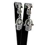 Cercei handmade unicat din argint cu cristale albe - Hamsa - Mana Fatimei - HM0555D