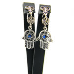 Cercei handmade unicat din argin cu safir - Hamsa - Mana Fatimei - HM0555CX