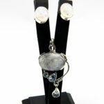 Set unicat din argint cu piatra lunii si topaz bleu - stil vintage Art Nouveau - S289Y20EX