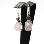 Cercei vintage din argint cu cuart roz si granat - Unicat - K239Y15D