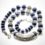 Colier handmade statement din argint cu lapis lazuli - stil vintage - HM0629X - imagine 7