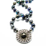 Colier statement handmade din argint si perle negre - stil vintage - HM0789