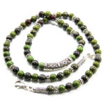 Colier unicat din argint cu jasp verde - stil vintage - Unisex - HM0532X