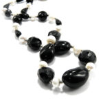 Colier vintage statement din argint cu onix negru si perle de cultura - Colier handmade unicat - HM0914X