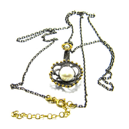 Colier vintage din argint antichizat cu perle - Unicat - CL085F7G