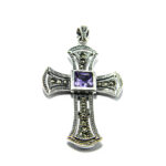 Cruciulita din argint cu marcasite si ametist - model oriental - P185A1F-3