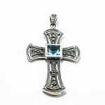 Cruciulita din argint cu marcasite si topaz albastru - model oriental - P185A1F-2