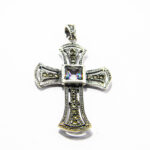 Cruciulita din argint cu marcasite si topaz mistic - model oriental - P185A1F-4