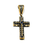 Cruciulita unicat din argint cu pietre zirconiu si safir - Pandantiv vintage - P085F9G-3