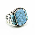 Inel barbatesc din argint cu howlit albastru - stil Art Deco - i120Y116F